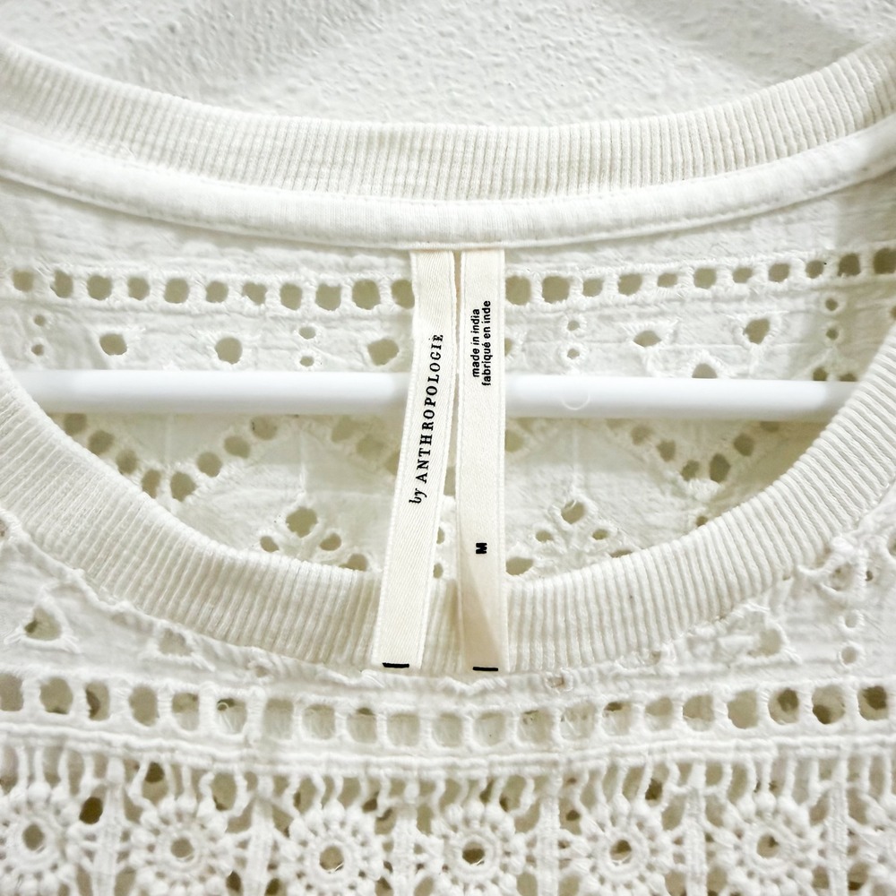 Anthropologie 100% Cotton Lace Boho Coquette Blouse Ruffle Cottagecore Top M - Picture 6 of 6